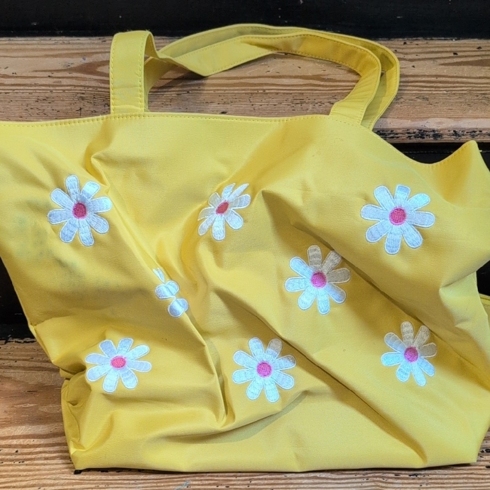 Yellow Daisy Tote Bag with Coin Pouch - Picture 6 of 11
